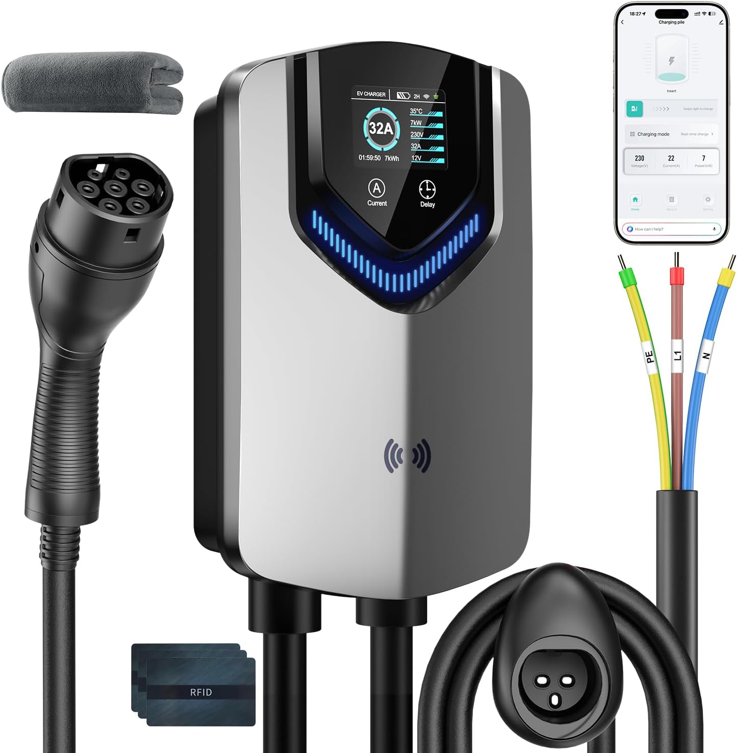 Wallbox 7 kW con app e cavo da 8 m